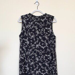 J. Jill Black Floral Maxi Sleeveless Crinkle Dress Medium